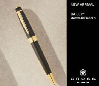 CROSS ballpoint pen new retro collection featuring Bailey Light Cream Soda in four colors, Townsend and Century II diamond pattern pens, and Bailey Matte Black and Gold, inspired by 1950s and 1960s American diner style released by CROSS of Japan.