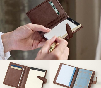 Davinci Roloma Mini Memo A7 — a stylish 2025 Japanese leather mini memo pad by Raymay Fujii featuring a dotted grid notebook, card pockets, and elegant Roloma Classic design.