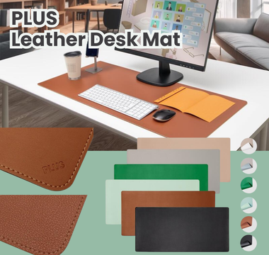 PLUS Japan Leather Desk Mat featuring smooth and soft reversible textures, available in elegant colors, perfect for students and home office setups seeking style and comfort.