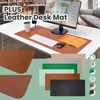 PLUS Japan Leather Desk Mat featuring smooth and soft reversible textures, available in elegant colors, perfect for students and home office setups seeking style and comfort.