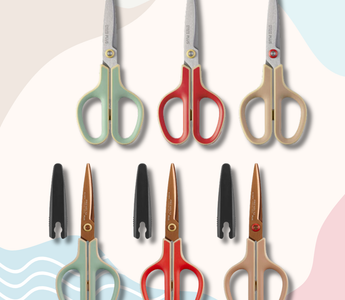 FitCut Curve Retro Color limited edition scissors by PLUS Japan featuring stylish retro green, red, and beige tones, blending vintage charm with smooth cutting performance.