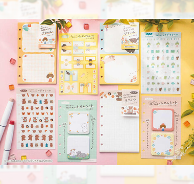 Furukawa Paper’s fufufu Planner Series featuring cute planner refills, sticky notes, and stickers that make journaling fun and creative for stationery lovers.