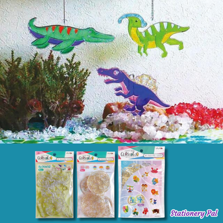 Yamato Glass Deco Ornament Set featuring dinosaur, ball, and constellation designs. A colorful DIY stained glass craft kit perfect for kids, families, and creative art lovers.