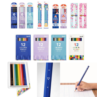 Tombow ippo! best pencils for kids featuring new plain-design hexagon writing pencils in navy, purple, and light blue, and a lightweight soft case colored pencil set for elementary students.