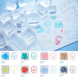 Koori-Jirushi transparent stamp by King Jim from the HITOTOKI stationery line, featuring clear ice-like design, long and animal patterns, and matching Ice Stamp Pad released in 2025.