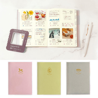 Best life logging planner for 2026 featuring Kutsuwa Log Journal with picture diary space, 3-line journal section, and daily habit tracker on grid-lined pages with stickers and creative decorations for visual memory keeping and daily routines