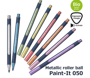Schneider Paint It 050 metallic rollerball pen in vibrant colors, perfect for journaling, DIY crafts, scrapbooking, and eco-friendly stationery projects.