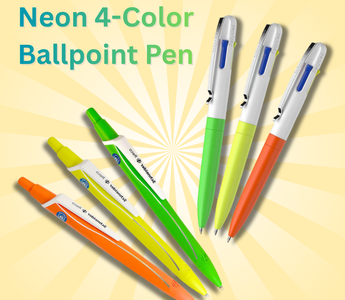 Neon 4-color ballpoint pen featuring smooth writing, bright neon inks, and eco-friendly design. Perfect for journaling, schoolwork, or fun colorful notes.