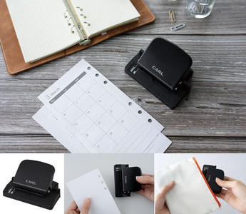 Carl Refill Maker Light compact system notebook punch for DIY planner refills, perfect for Bible size and Mini 6-hole planners, portable and easy to use.