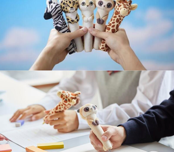 Posee pen grip for students featuring cute animal designs. Soft plush grip prevents slipping from hand sweat, reduces hand fatigue, and makes long writing sessions more comfortable.