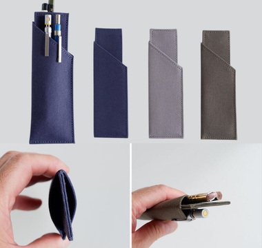Quick-write pen holder made from sturdy canvas, holding four pens in a compact design for quick access, daily writing, journaling, studying, and neat stationery storage.
