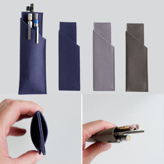Quick-write pen holder made from sturdy canvas, holding four pens in a compact design for quick access, daily writing, journaling, studying, and neat stationery storage.