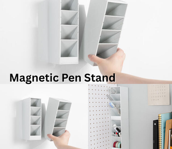 Magnetic Pen Stand by Carl stationery, a smart and stylish desk organizer with magnetic back and adjustable dividers, perfect for saving space and keeping your workspace tidy.