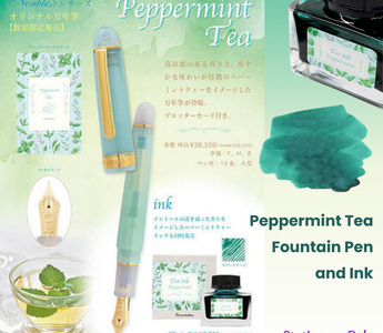 Peppermint Tea Fountain Pen by Nonble, a limited edition Platinum #3776 Century fountain pen with matching green ink inspired by refreshing peppermint tea, perfect for collectors and stationery lovers.
