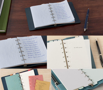 Mini 6 system planner refill by Takeo made with fine Japanese paper, featuring fountain pen friendly pages, soft colors, and premium planner binder inserts for daily planning.