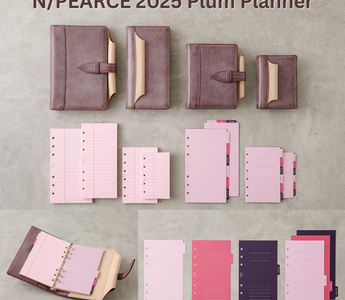 N/PEARCE System Planner 2025 Plum Edition with luxury leather, matching refills, and paper indexes, perfect for organizing notes, journaling, and daily planning.