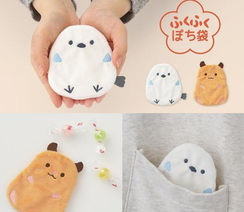 Cute and soft plush money envelope Fukufuku Pochi-Bukuro featuring hamster and Shimaenaga designs, perfect for gifts, pocket money, or as a reusable mini pouch for kids and stationery fans.