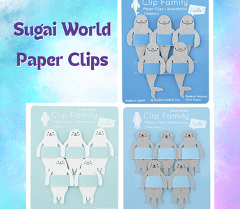 Sugai World Clip Family Sea Creatures Series featuring cute eco-friendly paper clips shaped like a seal, otter, and dolphin — perfect for stationery lovers and eco-conscious collectors.