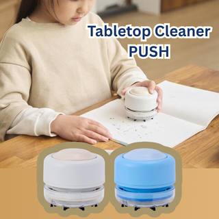 Tabletop Cleaner PUSH by Raymay Fujii, a compact and safe mini desk vacuum designed for kids and families. Perfect for cleaning eraser dust and keeping study areas neat and fun.