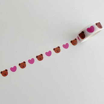 Cat Paw And Bear Washi Tape 5 m - Pink Heart Bear