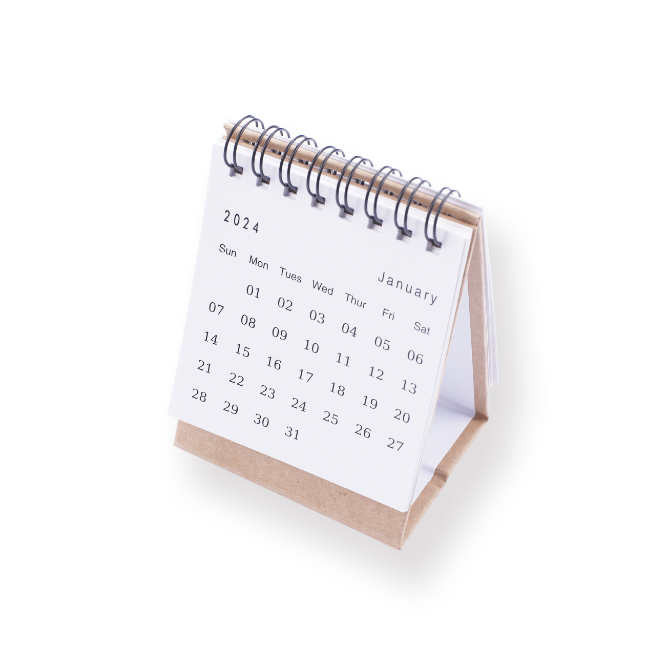 2024 Mini Desk Calendar - Kraft Paper & White - Stationery Pal