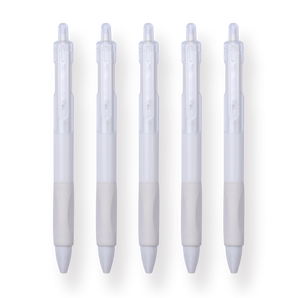 Gel Pen - Set of 5 - 0.5 mm - White Body - Black Ink - Stationery Pal