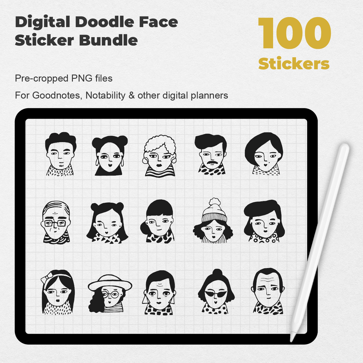 Doodle Stickers, Planner Sticker Pack, Stickers for Planners, Kawaii Face  Stickers,journal, Planner Supplies, 100 Stickers 