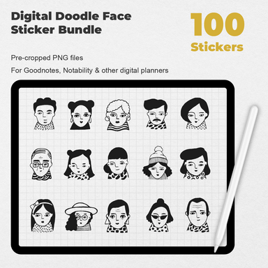 100 Digital Doodle Face Sticker Bundle - Stationery Pal
