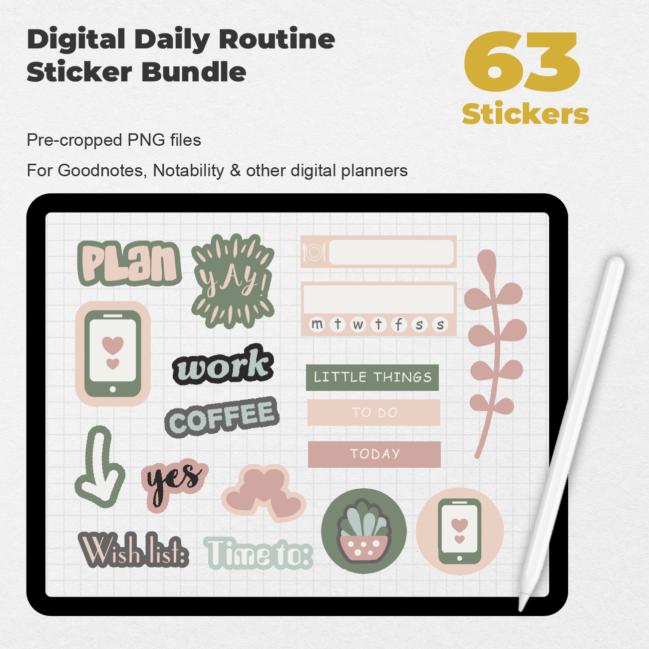 DAILY Digital Stickers for Goodnotes, Basic Pre-cropped Digital