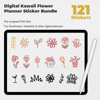 121 Digital Kawaii Flower Planner Sticker Bundle - Stationery Pal