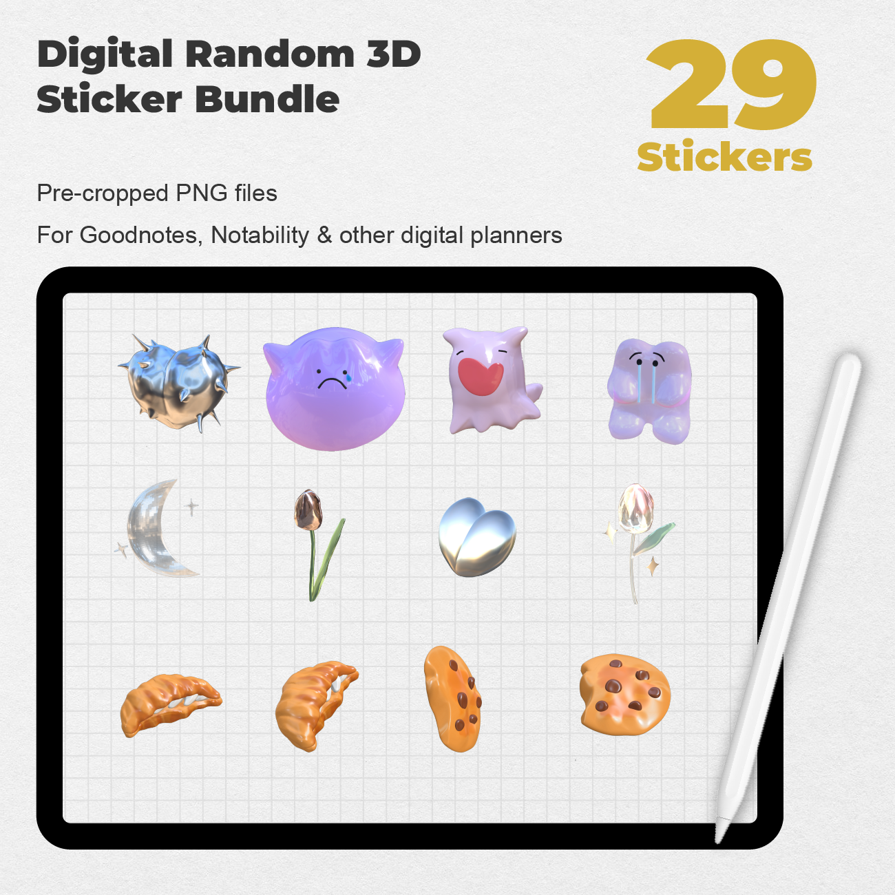 29 Digital Random 3D Sticker Bundle - Stationery Pal