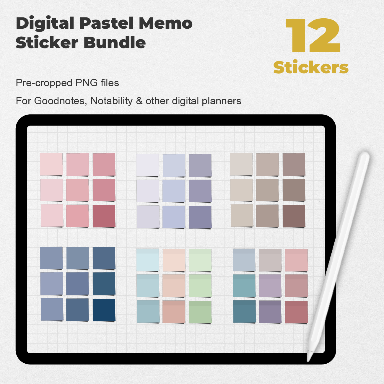 12 Digital Pastel Memo Sticker Bundle - Stationery Pal
