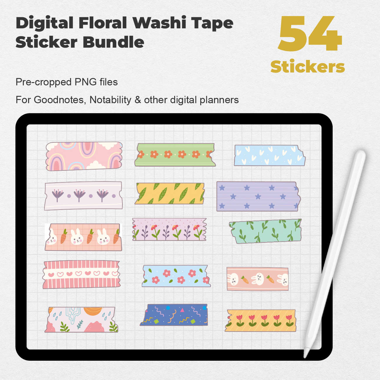 Digital Planner Washi Tape Stickers Hand Drawn Washi Tape -  UK