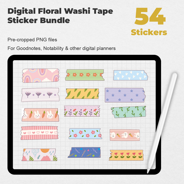 56 Digital Assorted Washi Tape Sticker Bundle — Stationery Pal