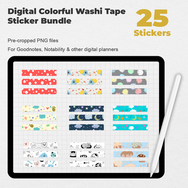 25 Digital Colorful Washi Tape Sticker Bundle - Stationery Pal