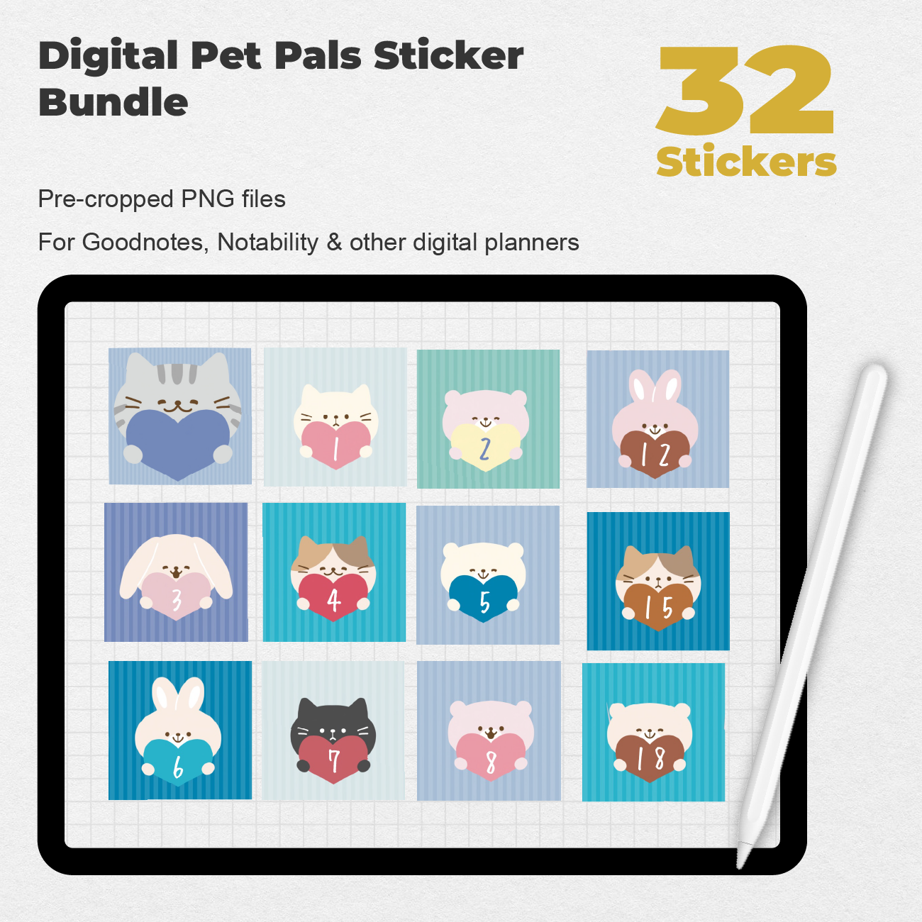 32 Digital Pet Pals Sticker Bundle - Stationery Pal