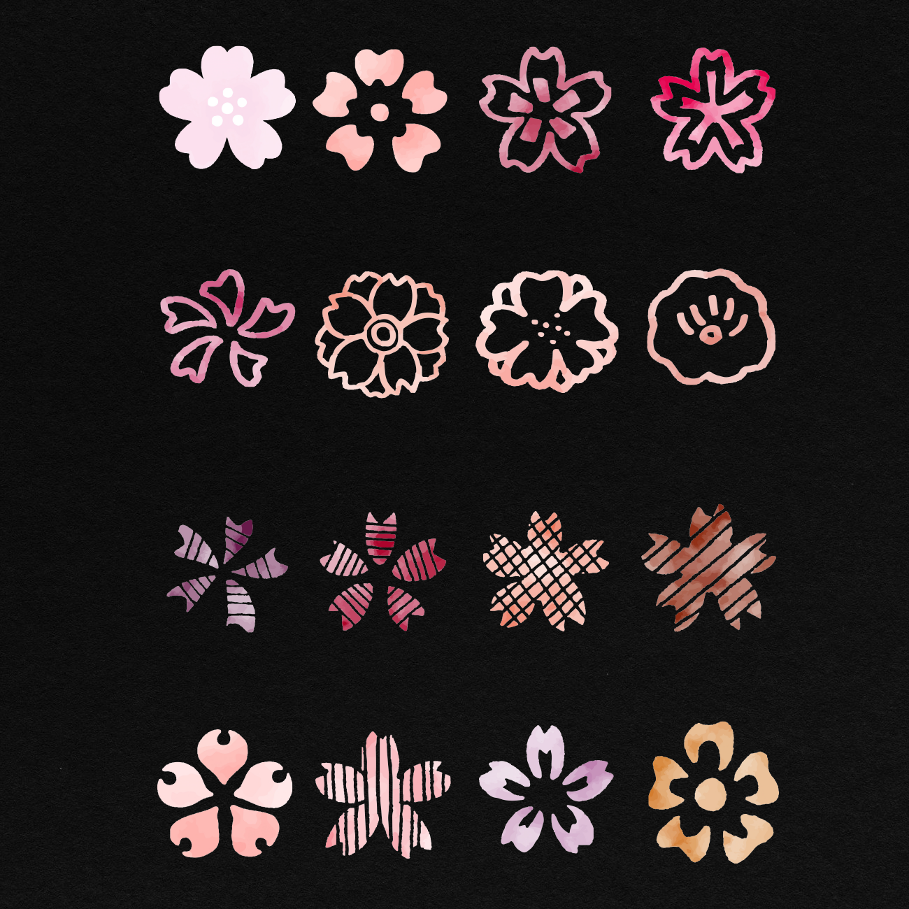 152 Digital Watercolor Pink Flower Sticker Bundle - Stationery Pal
