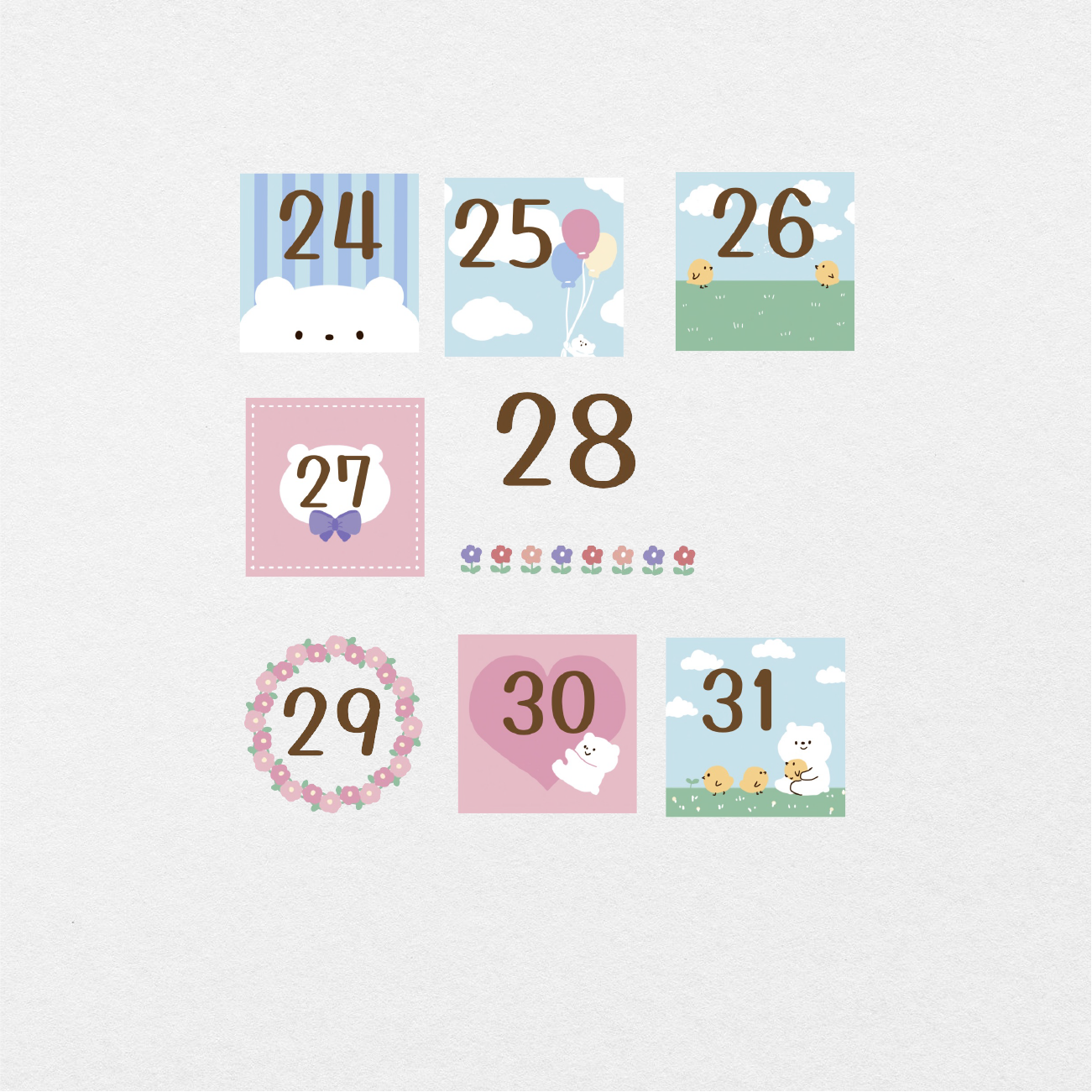 32 Digital Blooming Bear Sticker Bundle - Stationery Pal