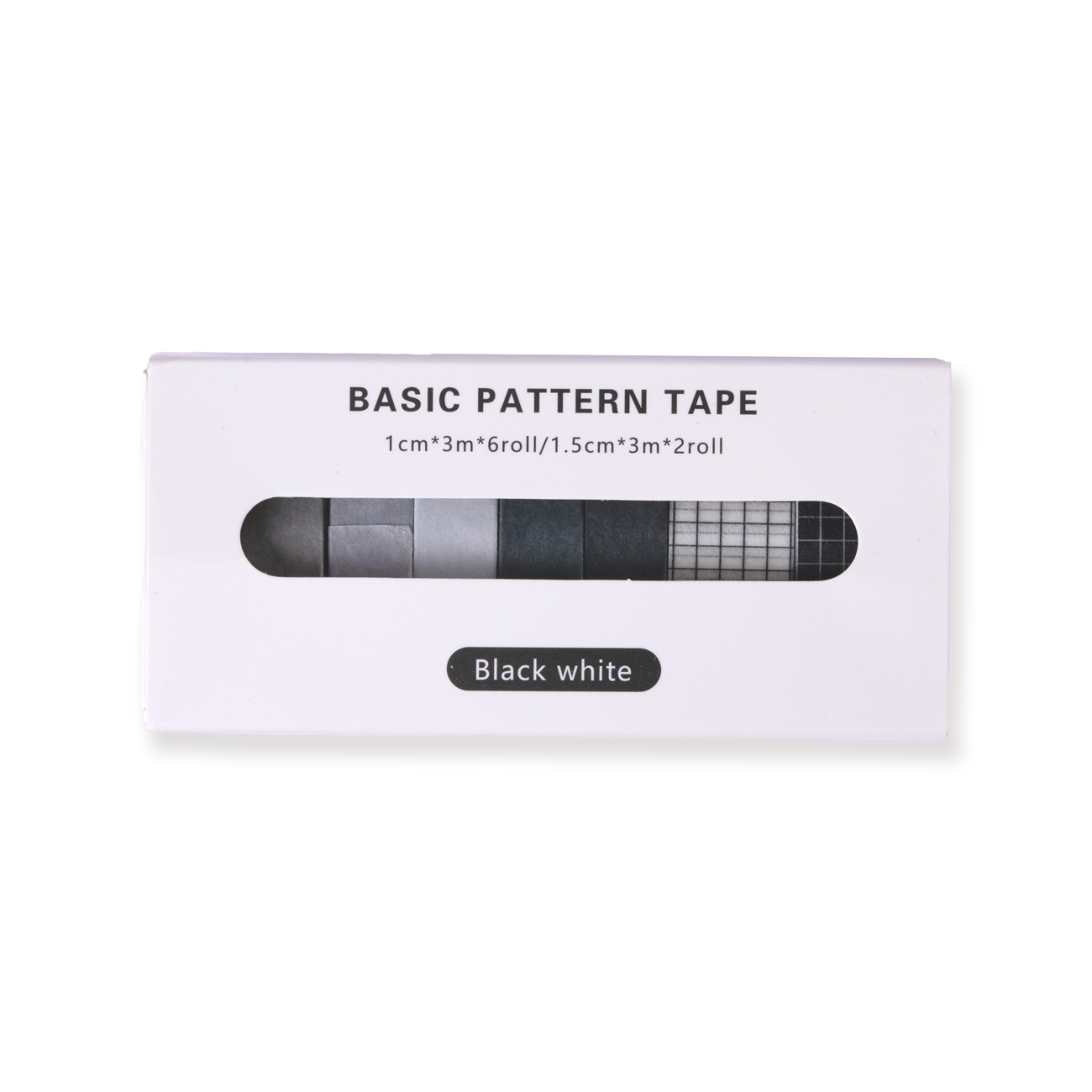 Washi Tape con patrón básico - Blanco y negro - Juego de 8