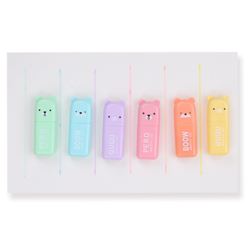 Bear-shaped Mini Highlighter - Set of 6 - Stationery Pal