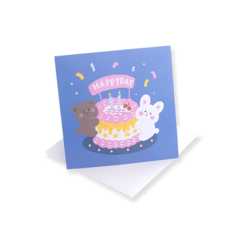 Bear & Bunny 3D Birthday Greeting Card - Blue - Stationery Pal