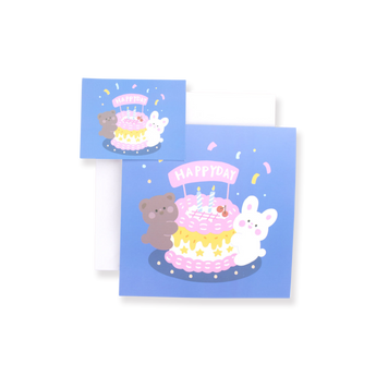 Bear & Bunny 3D Birthday Greeting Card - Blue - Stationery Pal