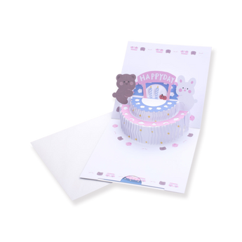 Bear & Bunny 3D Birthday Greeting Card - Blue - Stationery Pal