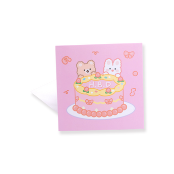 Bear & Bunny 3D Birthday Greeting Card - Pink - Stationery Pal