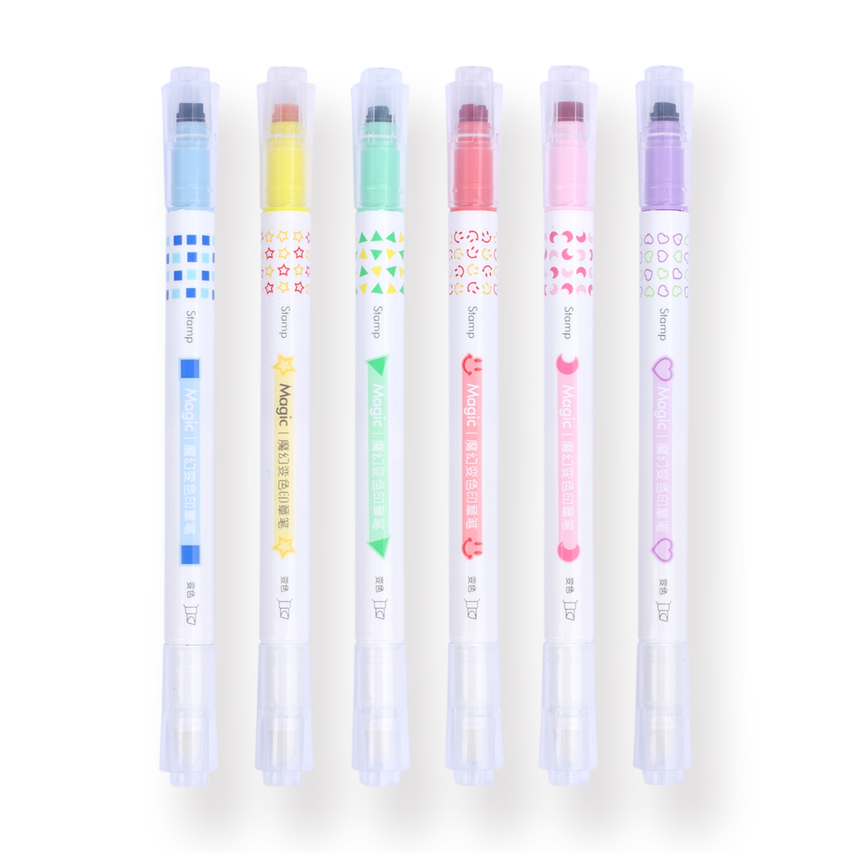 6 Pcs/lot Dual Tip Stamp Marker Pens Set Multi Color Line