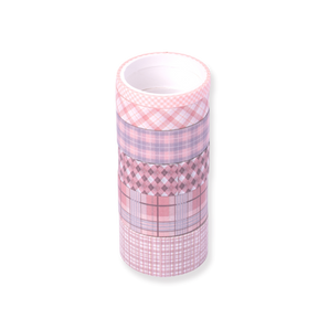 Grid Pattern Washi Tape - Set of 6 - Pink - Stationery Pal