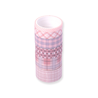 Grid Pattern Washi Tape - Set of 6 - Pink - Stationery Pal