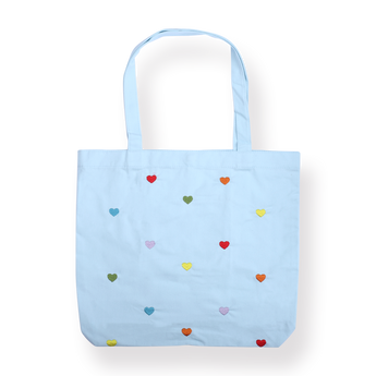 Heart Embroidered Canvas Tote Bag - Light Blue - Stationery Pal