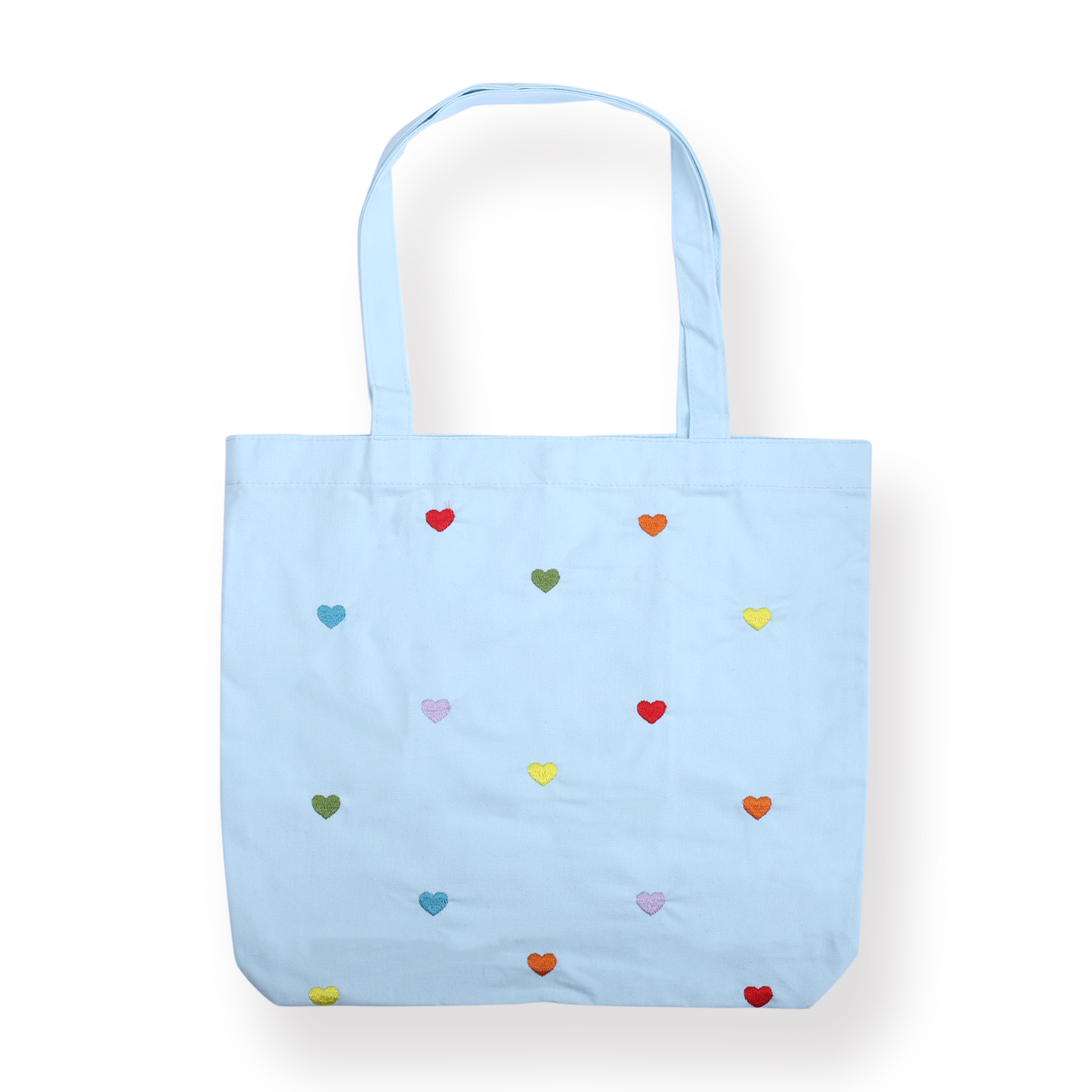Heart Embroidered Canvas Tote Bag - Light Blue - Stationery Pal
