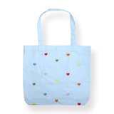 Heart Embroidered Canvas Tote Bag - Light Blue - Stationery Pal